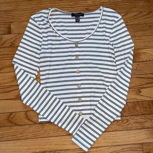 Grey and white striped ribbed shirt